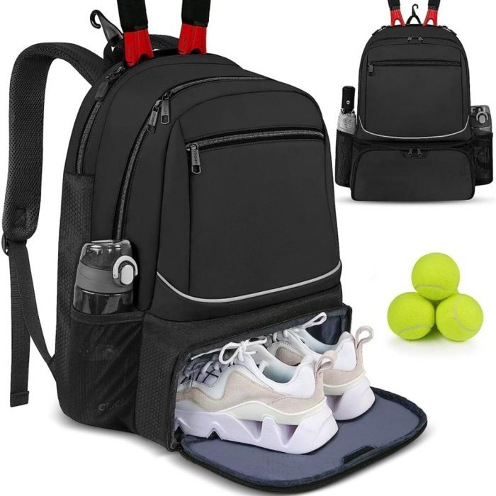 Sac de tennis – Noir Sac à dos pour femme et homme pour 2 raquettes avec poche isotherme et compartiment à chaussures ventilé