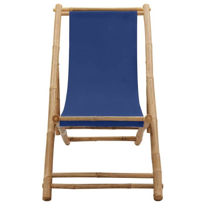 NEW 2025 CHAISE JARDIN - GKK - Fauteuil de terrasse Bambou et toile Bleu marine - size:60x(108-123)x(62-93) cm @@1421