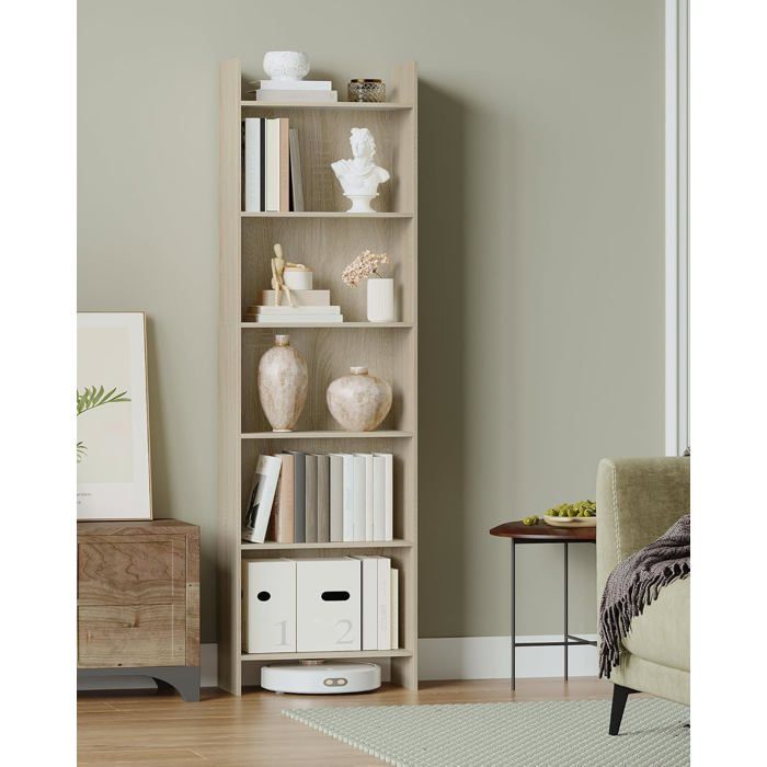 BibliothèqueÉtagère de Rangement 6 NiveauxMeuble Cubepour Salon BureauChambre Style Scandinave 24 x 48 x 170 cm Beige