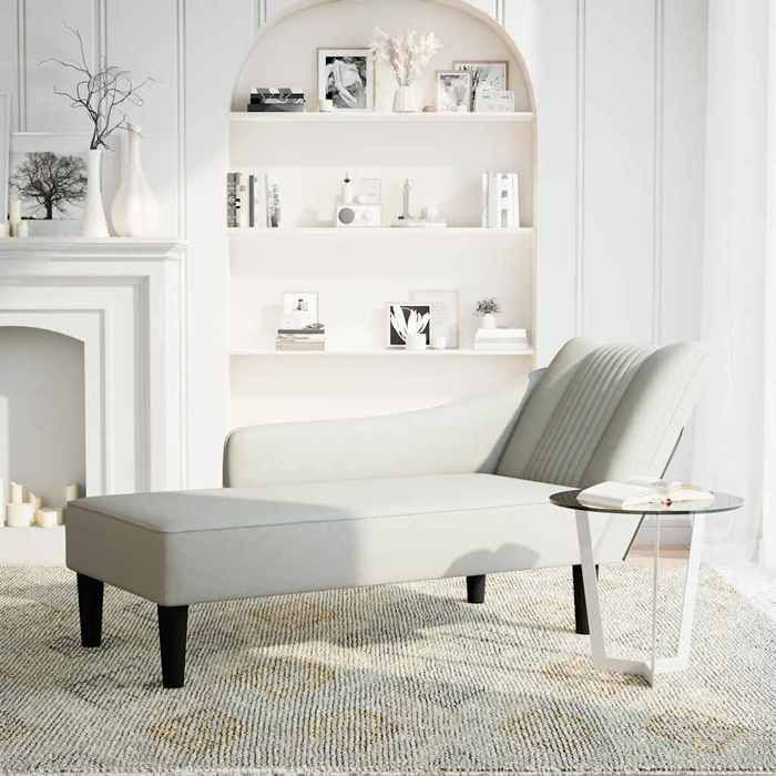 CHEZ JILI* Fauteuil long - RUIGOU - Fauteuil long de repos avec accoudoir droit gris clair velours Août875976