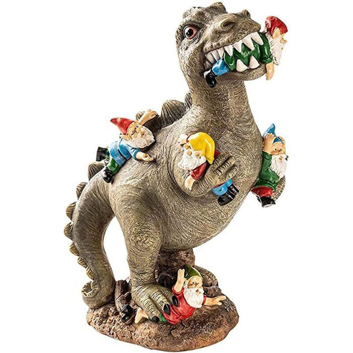 Statue Jardin Nain Dinosaure - Résine Peinte à La Main - 15x10x7 Cm - Déco Extérieure Drôle - Cadeau Original