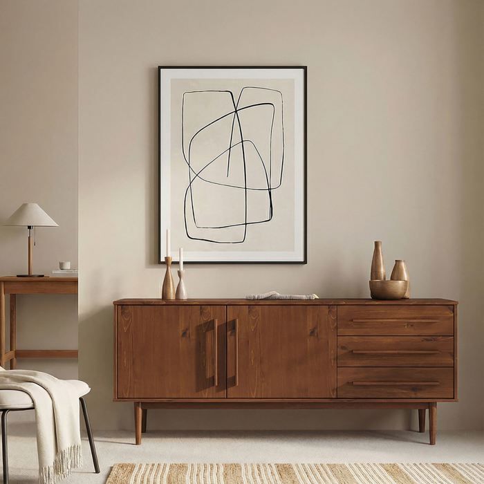 Buffet TECCA L 170 cm 2 Portes 3 Tiroirs en Bois Massif Coloris Châtaignier avec Étagères Réglables Deux compartiments Buffet TECCA L 170 cm 2 Portes 3 Tiroirs en Bois Massif Coloris Châtaignier avec Étagères Réglables Deux compartiments