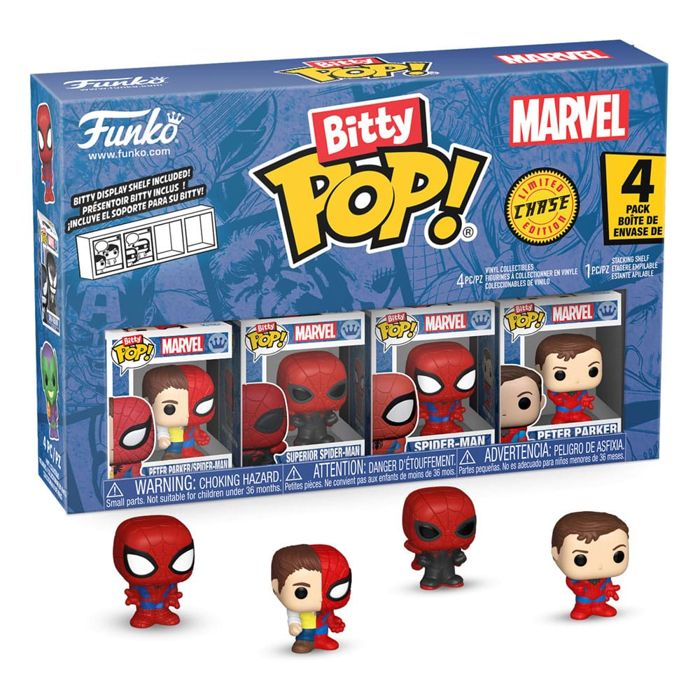 Funko Bitty Pop! Spider-Man - Pack De 4 Figurines Dont 1 Variante Rare Chase - 2,3 Cm - Collection Marvel