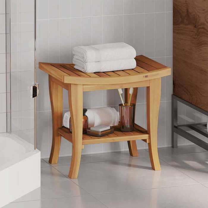 Table dappoint de salle de bain en teck - VIDAXL - 50x35x45 cm - Bois de teck massif - Brun - Étagère de rangement