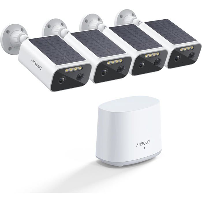 Caméra de Surveillance 2K ANSQUE WiFi Solaire 4 Caméras Vision Nocturne Couleur
