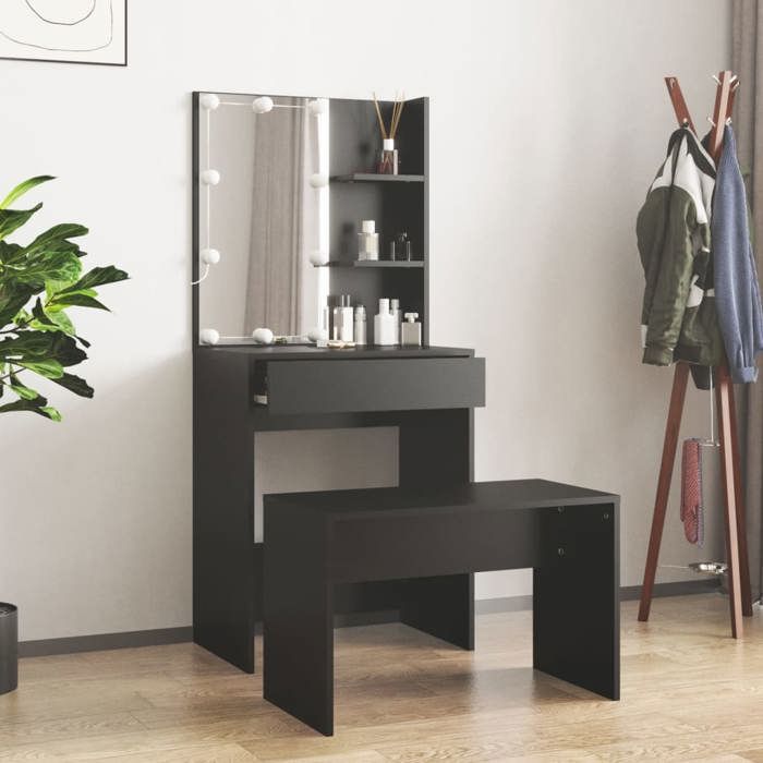 Noir Ensemble de coiffeuse chambre - SARAZYJ - Pour femmes - avec LED - Noir Bois dingénierie LL459