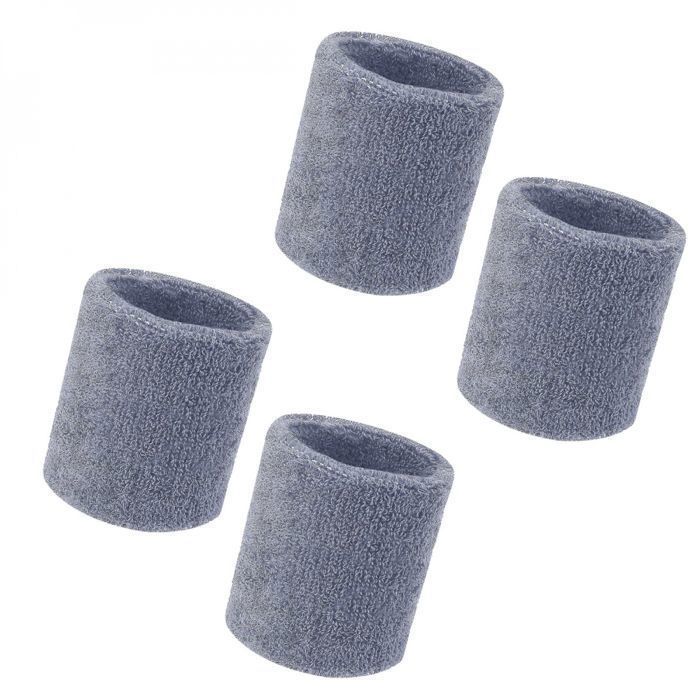 Lot de 4 poignets de sport anti-transpiration running tennis fitness padle absorbant - 85% Coton - Gris - Vivezen