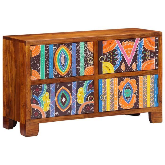 Armoire à chaussures en bois - vidaXL - Portes coulissantes - Multicolore - Motif géométrique - Bois dacacia massif