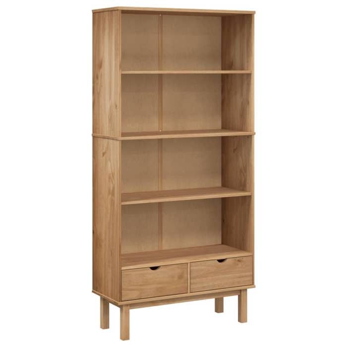 SALE 2026Bibliothèque - Colonne/Meuble Étagère de rangement pour livres - OTTA avec 2 tiroirs Marron Bois massif pin 33.4 Kg 84352