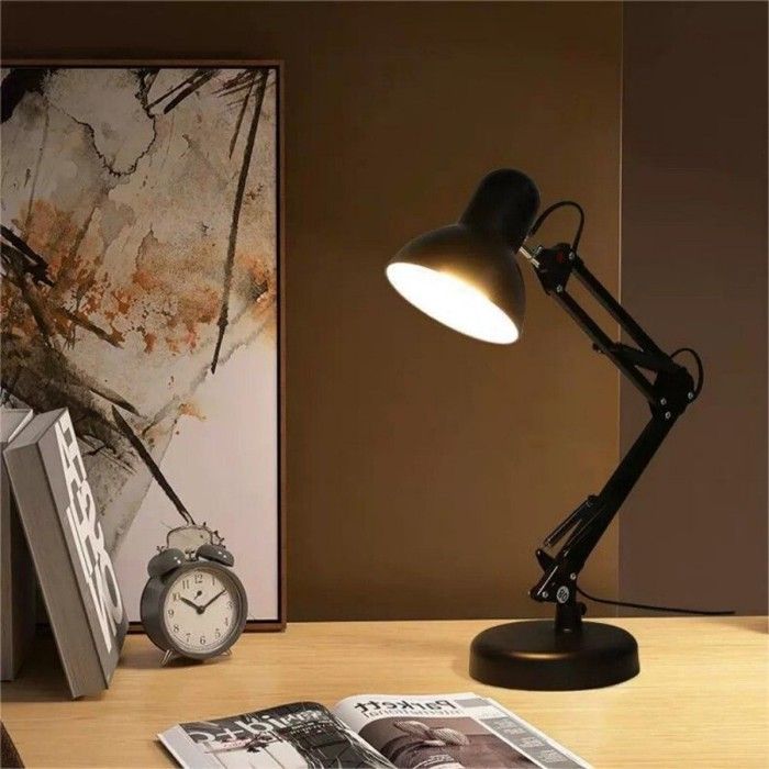 Lampe de bureau - à charnière - Noir - Bras flexible articulé - Culot E27