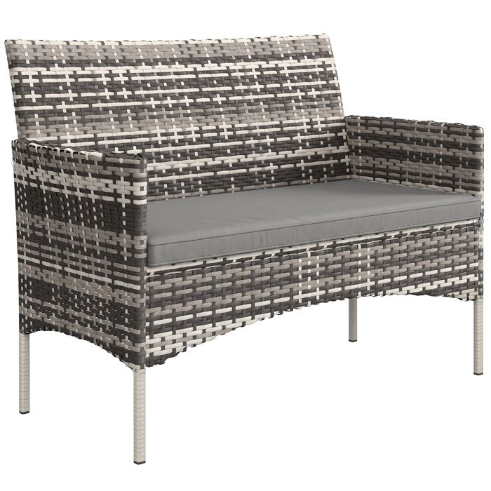 Canapé de jardin - Outsunny - avec coussins - 2 places - résine tressée cadre en acier - pour balcon porche jardin - gris clair