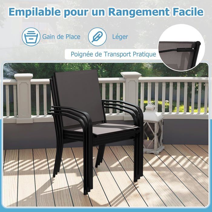GIANTEX 4 Chaises de Jardins Extérieur en Textilène avec Accoudoir Long Siège Large Dossier Courbé Charge 150KG 61x57 5x89CM Gris GIANTEX 4 Chaises de Jardins Extérieur en Textilène avec Accoudoir Long Siège Large Dossier Courbé Charge 150KG 61x57 5x89CM Gris