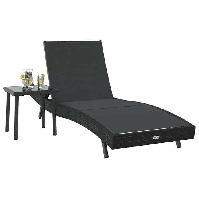 （SOLDES Dété）Transat 2 pcs SHIELD Fauteuil long de piscine arrière-cour Noir polyrotin 40x40x40 5cm 9634576