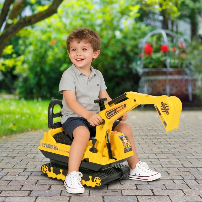 Porteur Enfant tractopelle 18-48 Mois Coffre klaxon Fonction pivotante Jaune