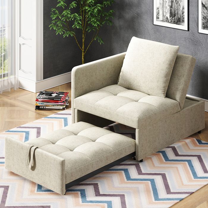 Canapé-lit - MINIMAL - 3 en 1 - Dossier réglable 5 positions - Lin beige - Convertible canapé/fauteuil/lit Canapé-lit - MINIMAL - 3 en 1 - Dossier réglable 5 positions - Lin beige - Convertible canapé/fauteuil/lit