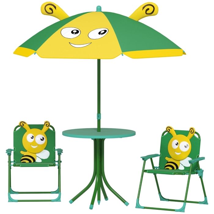 Ensemble de meubles de jardin pour enfants - Motif abeille - Vert et jaune - Polyester - Table Ø495x50 cm
