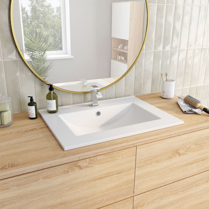 IDMARKET Vasque à encastrer rectangle en céramique blanche L. 61 x l. 46 x H. 17 cm