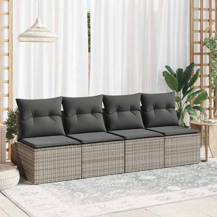 En Promotion Salon de jardin 2 pcs - SHIELD - Canapé dextérieur - avec coussins gris résine tressée acacia - 55 x 62 x 69 cm 6041