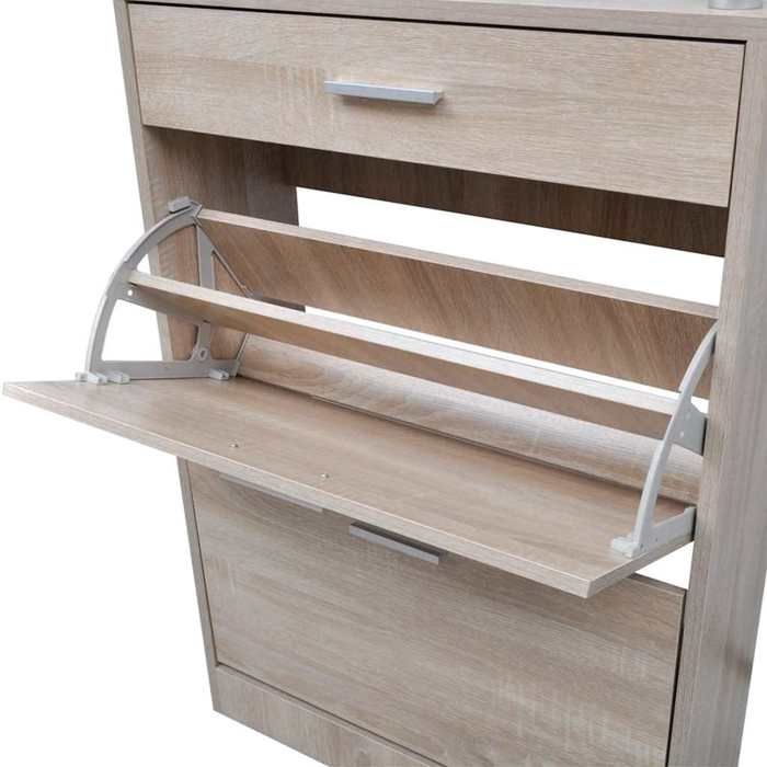 Elégant Meuble à chaussures Brun - Meuble à chaussures avec tiroir et plateau en verre Bois PRO7934123367718