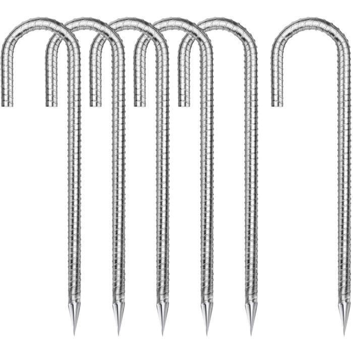 Piquets de jardin en acier - LEHRING - Acier galvanisé - Diamètre 8 mm - Longueur 30 cm - Forme en J - Lot de 6