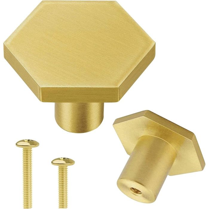 Lot de 4 Boutons de Meubles en Laiton Massif - Poignées de Porte Boutons de Tiroir Dorés avec Vis - Poignées 35 x 20 mm