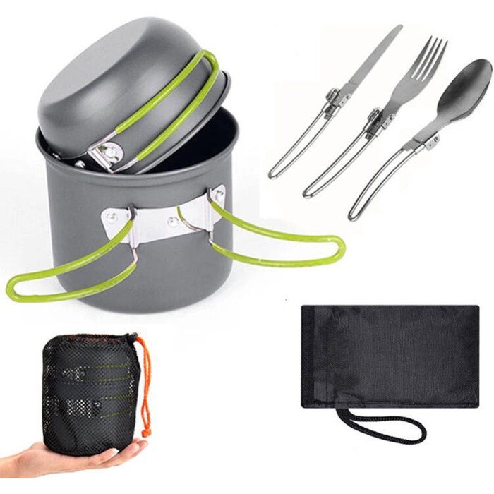 Set De Cuisine Camping Antiadhésif 5 Pièces Modèle 1-2 Personnes Popote Aluminium Pliable Randonnée Pique-Nique