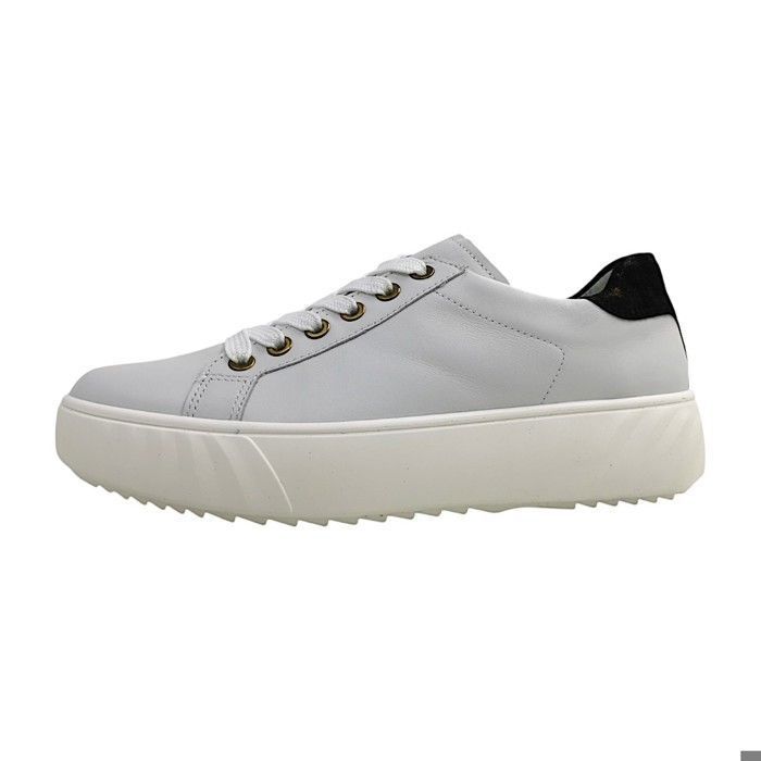 Femmes Ara chaussure à lacets sportive Monaco Textile Lacets Plat - Blanc/noir 80