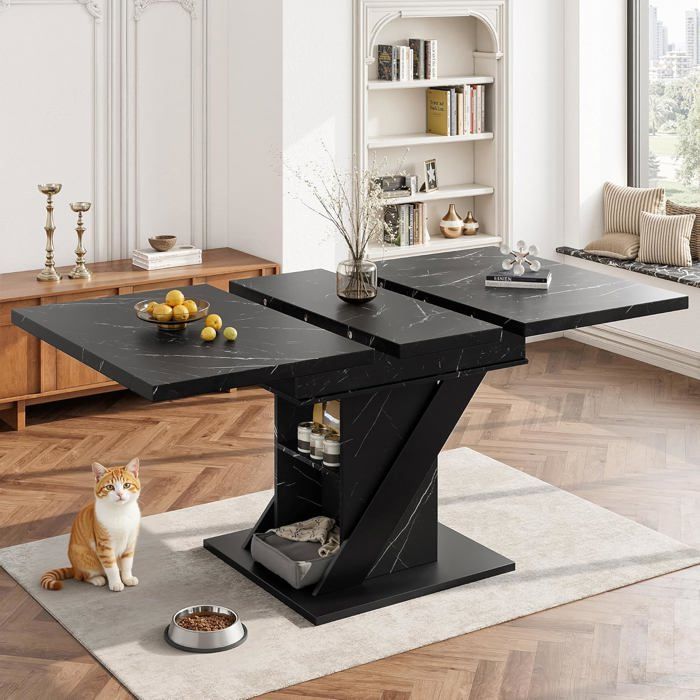Table à Manger Extensible 110-140×80cm en Bois Noir- Table de Cuisine Extensible pour 4-6 Personnes-Table de Salle à Manger Design