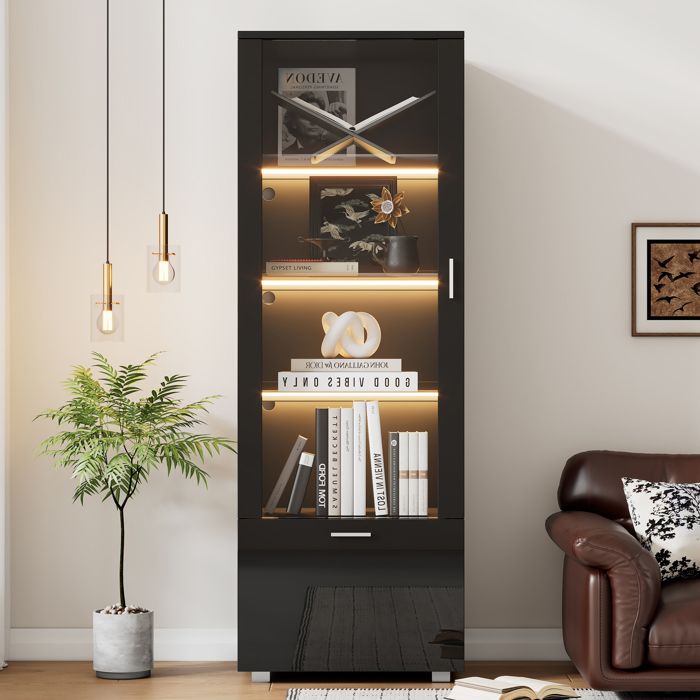 Design solide et sécurisé étagère avec espaces de rangement avec éclairage led couleur noir