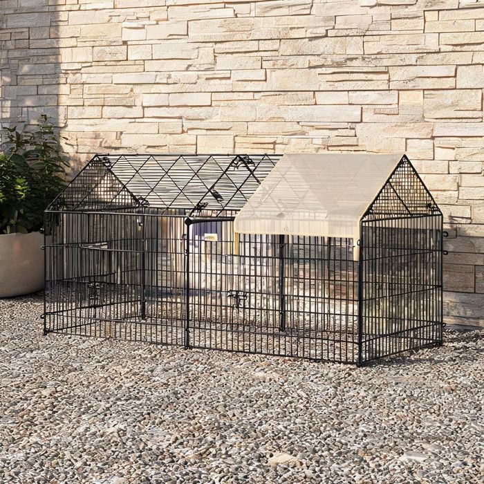 Enclos pliable pour rongeurs 220 x 103 x 103 cm structure acier et polyéthylène jet black toit pare-soleil beige