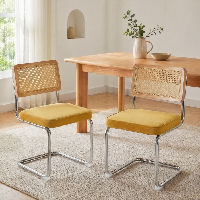 Chaises Salle A Manger Velours Golden Modele Cantilever Cannage FloraGrace Pour Salle A Manger Dossier Aere 47x59x81cm