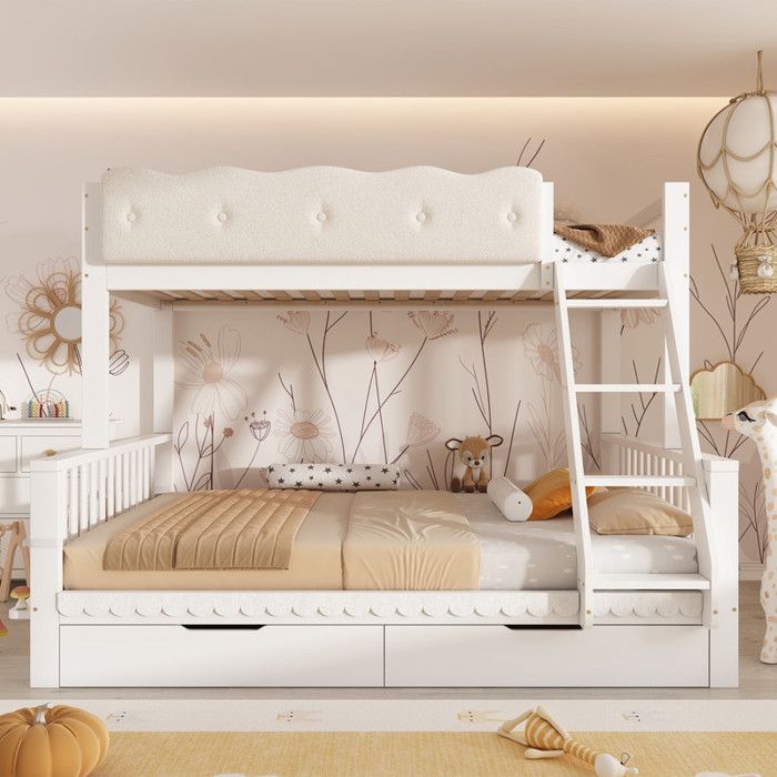 Bladez - Lit superposé 90x200cm/140x200cm Lit enfant avec barrières de sécurité tiroirs et porte-revues - Lit pour enfants/adultes