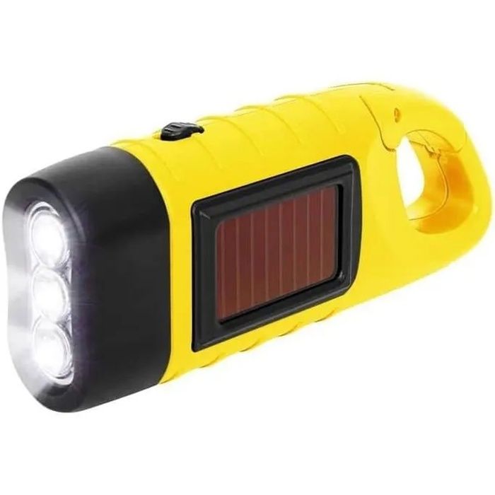 Lampe de Poche Rechargeable à Manivelle à Énergie Solaire Lampe de Poche à Torche Dynamo durgence avec Clip pour Le Camping