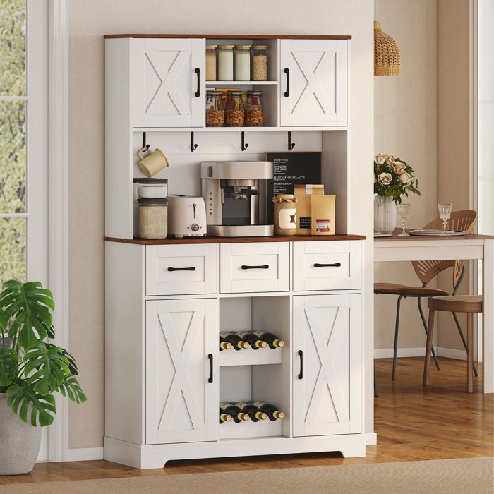 Meuble de cuisine - HOMCOM - Range-bouteilles 8 bouteilles - 4 portes & 3 tiroirs - Plan de travail ton noyer