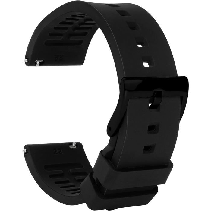 Bracelet de Montre en Silicone Noir Souple à Dégagement Rapide avec Boucle pour Homme et Femme 18/19/20/21/22/24 mm