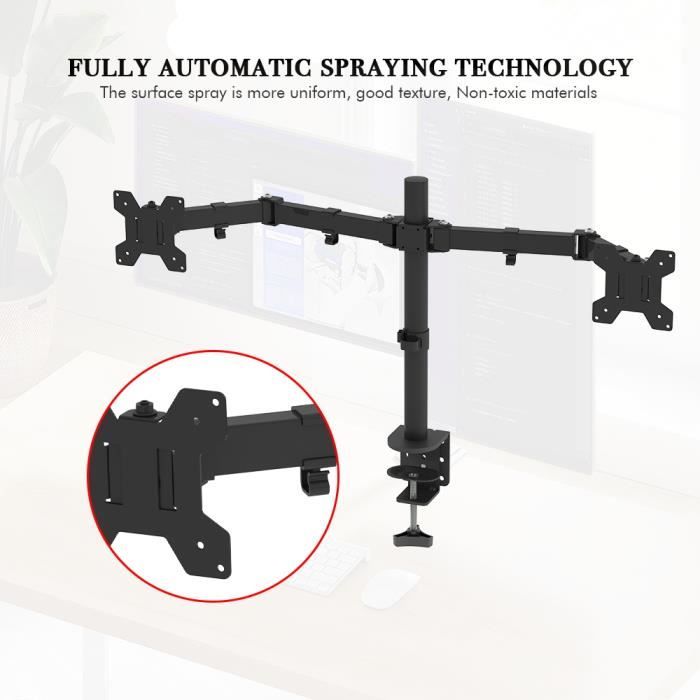 Support décran double avec bras de montage réglable en hauteur rotation de 180 degrés inclinaison de lécran réglable Noir
