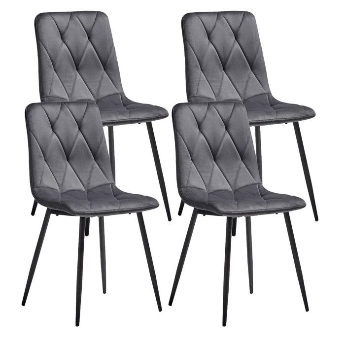 CARINE - Lot de 4 Chaises Capitonnées Grises Pieds Métal