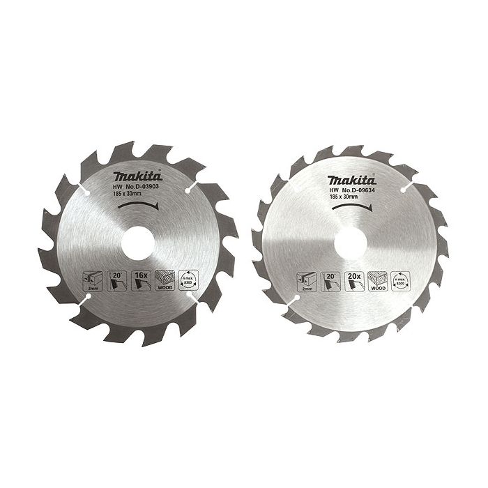 Lot de 2 Lames de scie circulaire 185 x 30 mm : 16 dents D 03903 et 20 dents D 09634 MAKITA D 20052 - vue 2