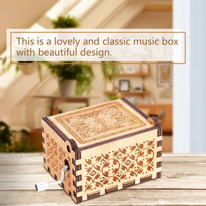 Boîte à musique à manivelle en bois Artisanat classique mécanique