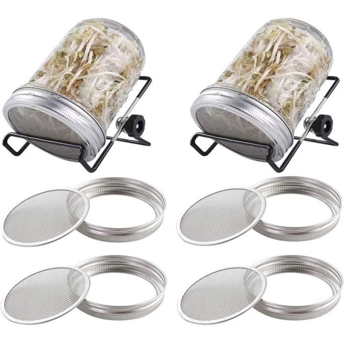 Lot De 2 Couvercles Germination En Inox 70mm - Pour Bocaux Large Ouverture - Filtre Respirant, Lavable Lave-vaisselle