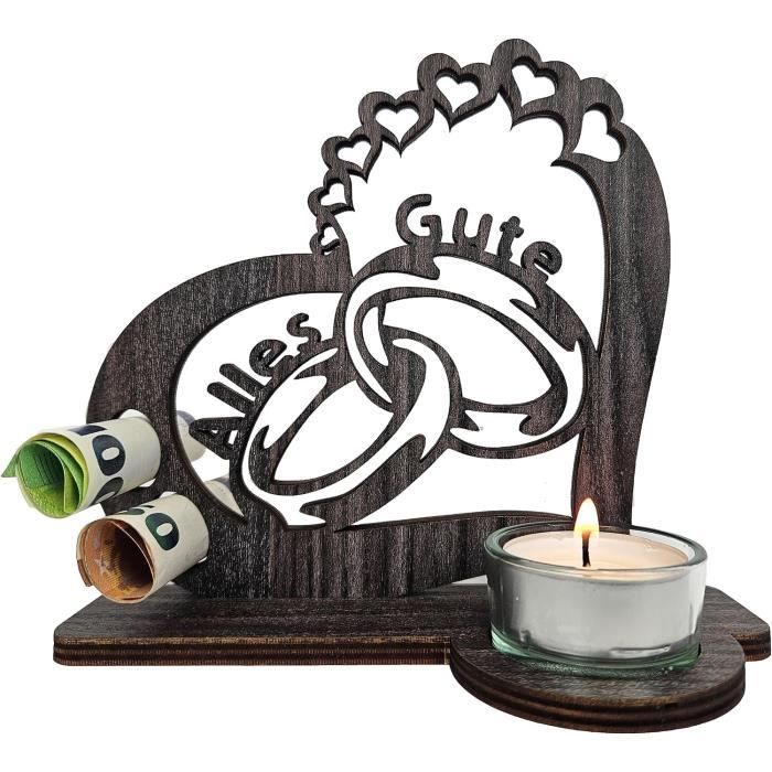 Cadeau Mariage Couple - Bougie Mariage Personnalisée En Bois 9cm X 12cm - Fiançailles Ou Anniversaire