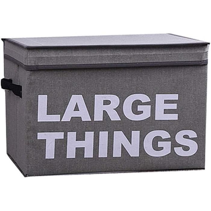 Grande Boîte De Rangement Tissu Pliable 50x30x25cm - Coton Lin Avec Couvercle Et Poignées - Grise
