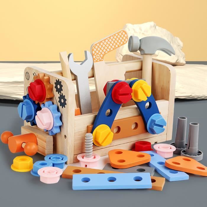 Konoz Etabli Enfant 62 Pièces - Jouet Montessori Outils Avec Clous Et Vis, Cadeau Garçon Fille 3 4 5 Ans, Camion Bois