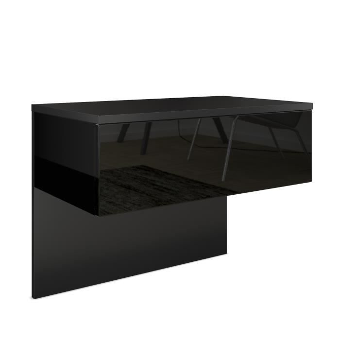 vladon table de chevet de nuit sleep- corps en noir mat - façades et les côtés en noir haute brillance