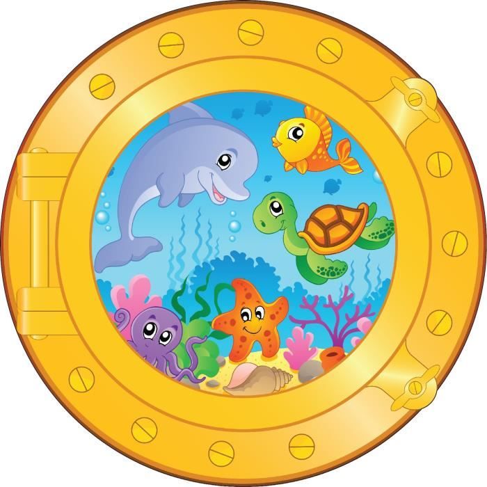 Sticker Hublot Trompe L Oeil Enfant Animaux De La Mer Dimensions 40x40cm Cdiscount Maison