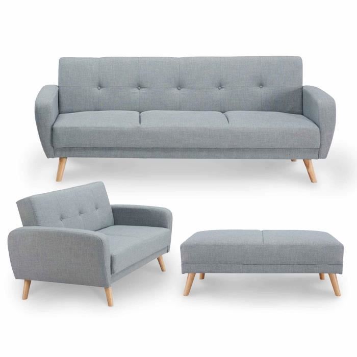 Ensemble Canapé Convertible Gris Scandinave 32pouf Silo