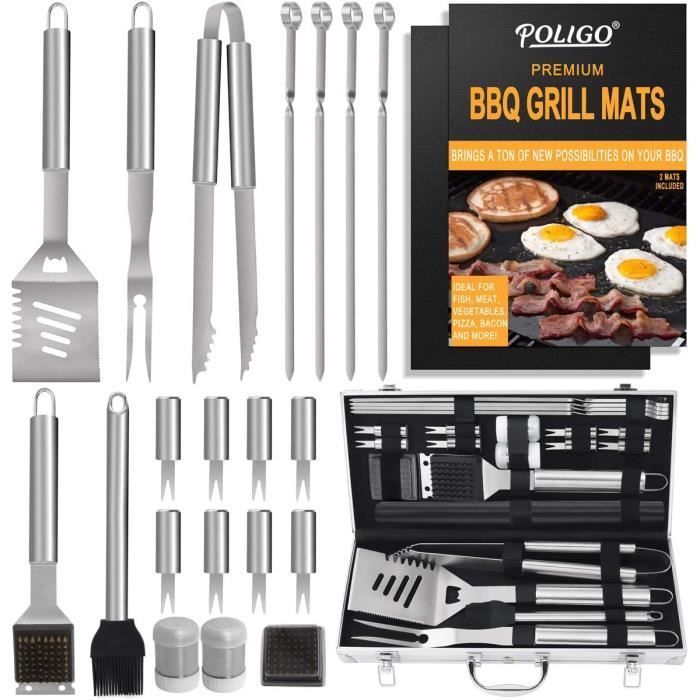 Set De 30 Ustensiles Barbecue En Acier Inoxydable - Avec Mallette En Aluminium 43x25x7,5 Cm, Pour Professionnel, Camping, Jardin - 4