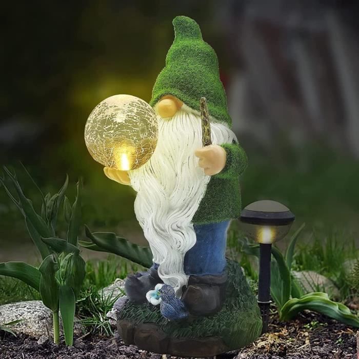Statue de nain de jardin en résine à LED solaire - The Enchanted Garden - Multicolore - Blanc - Mixte