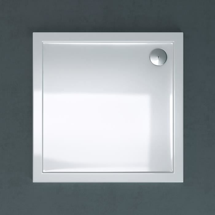 Bac a douche design en acrylique en blanc 100x100x4cm avec sortie d evacuation et bouchon inclus