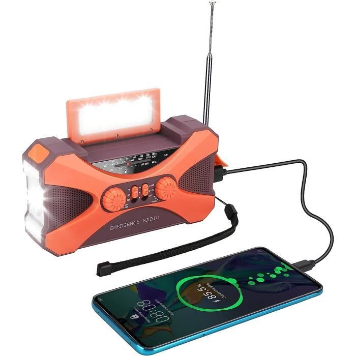 Radio Portable Solaire RT260 - Lampe LED, SOS, Dynamo, Batterie 2000mAh - Recharge USB, Pour Camping, Randonnée, Urgence